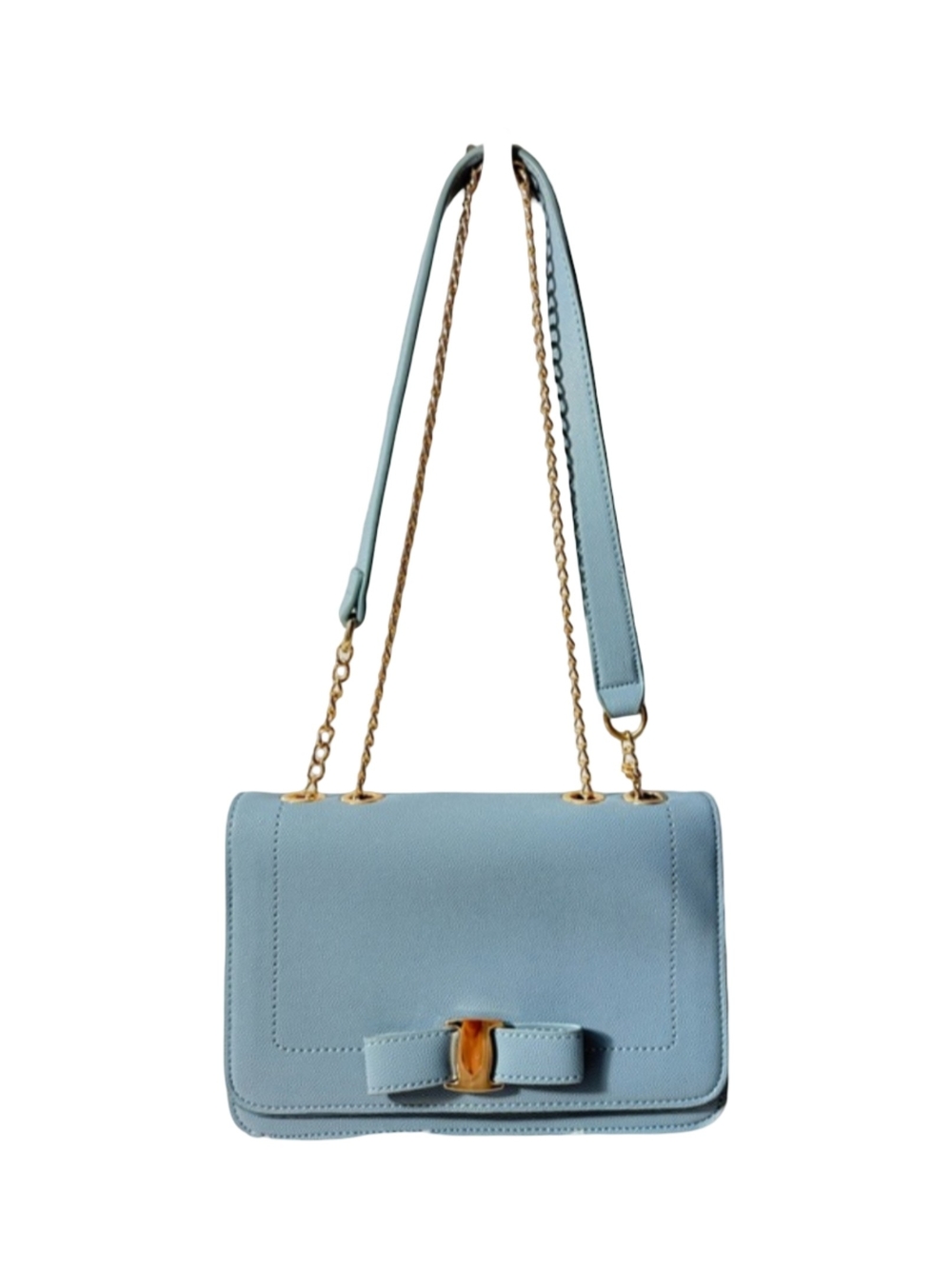 Kris Bella Light Blue Bow Accent Shoulder Crossbody Bag Purse Gold Hardware